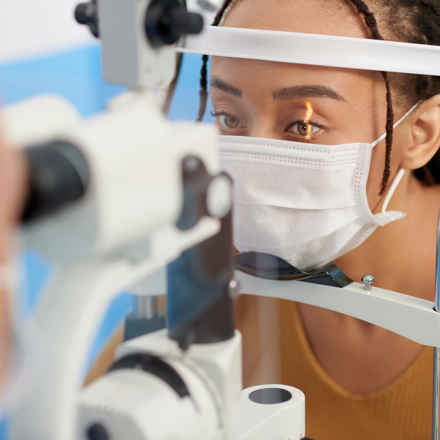 Woman Sight Test wearing mask