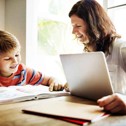 Homeschooling, mum and son