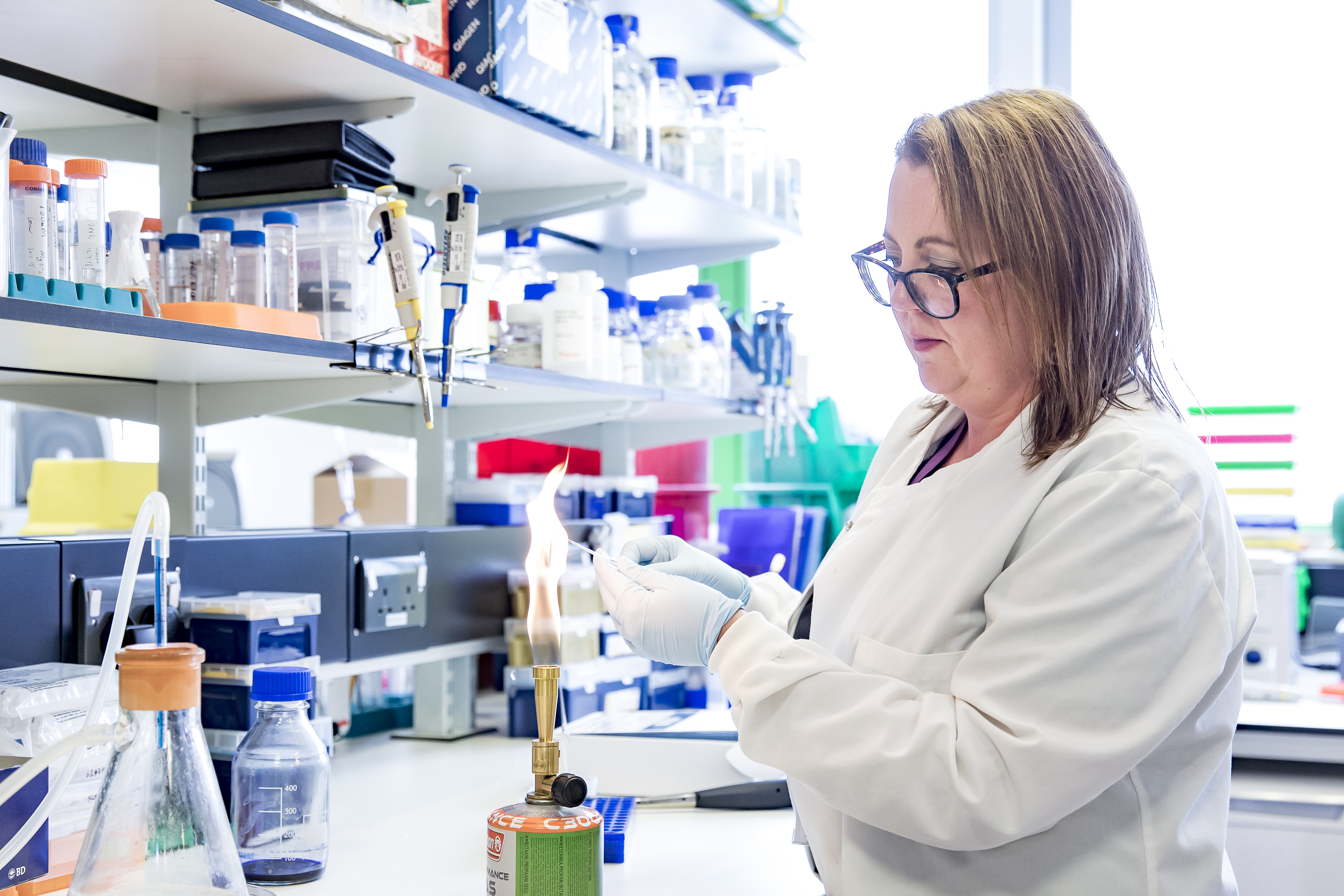 Researcher Amanda Carr with Bunson Burner