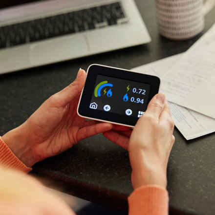 Woman holding energy reader