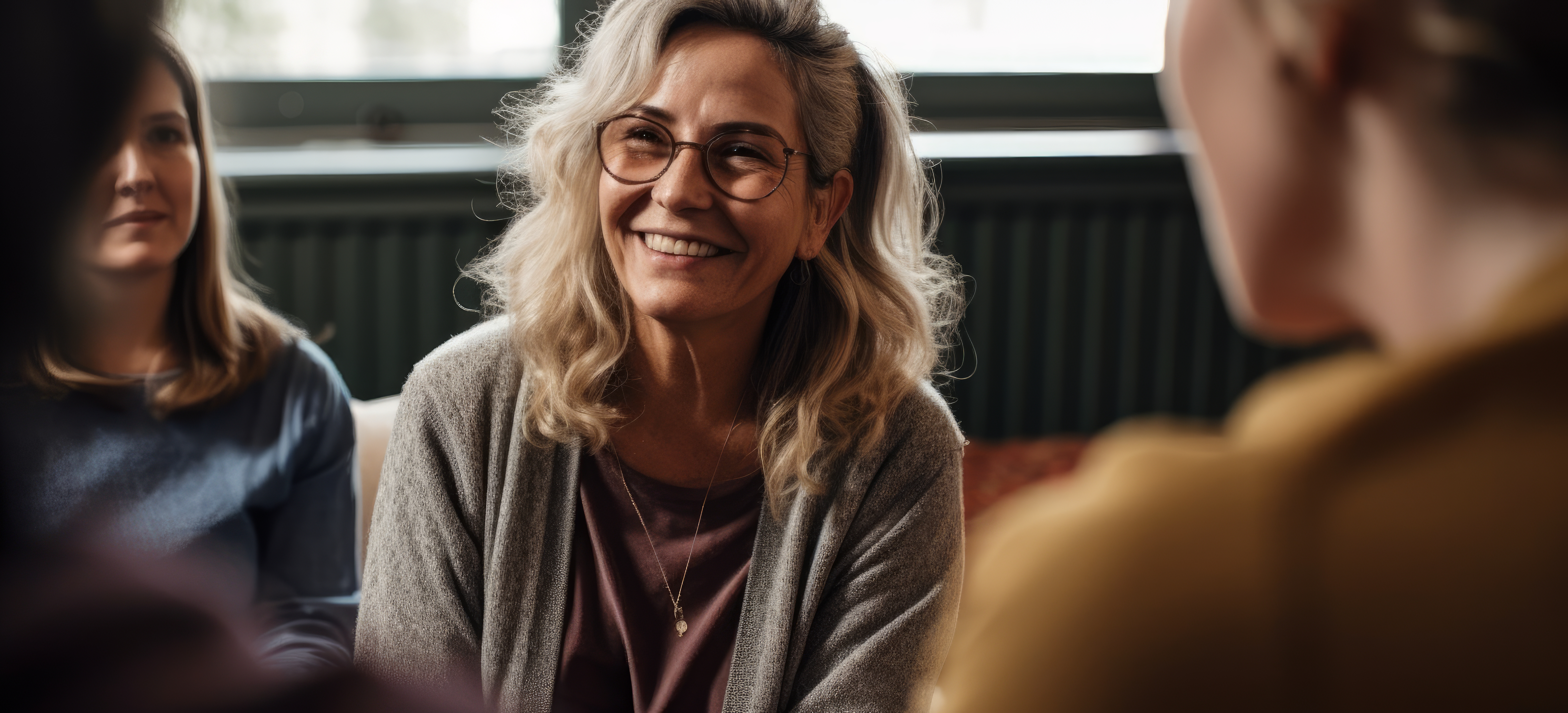 woman supporting each other, smiling